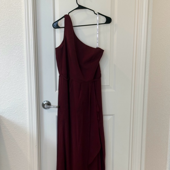 David's Bridal Wine Chiffon, One shoulder, 14, Bridesmaid Dress, - Picture 1 of 5